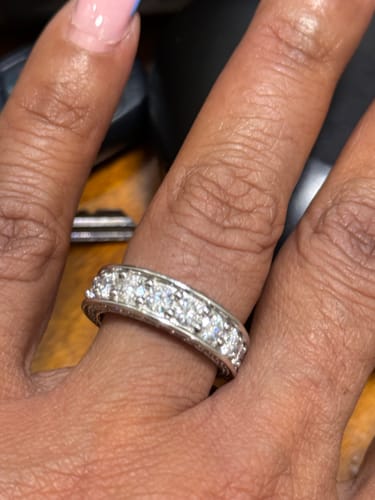 Customer photo review of Triple Channel Set Moissanite Half Eternity Wedding Band