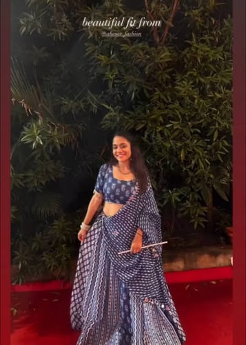 Customer photo review of Navy Blue Color Maslin With Printed Designer Lehenga Choli