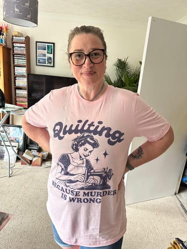 Customer photo review of Quilting Not Murder T-shirt