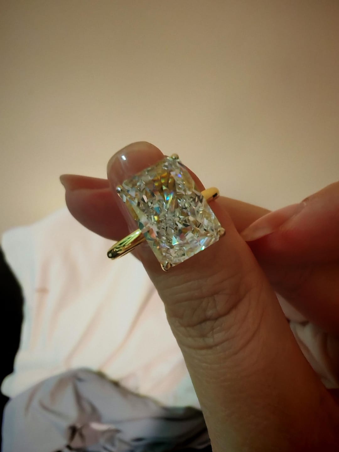 Customer photo review of S925 Classic 4.5 Carat Radiant Cut Simulated Diamond Engagement Ring/Wedding Set