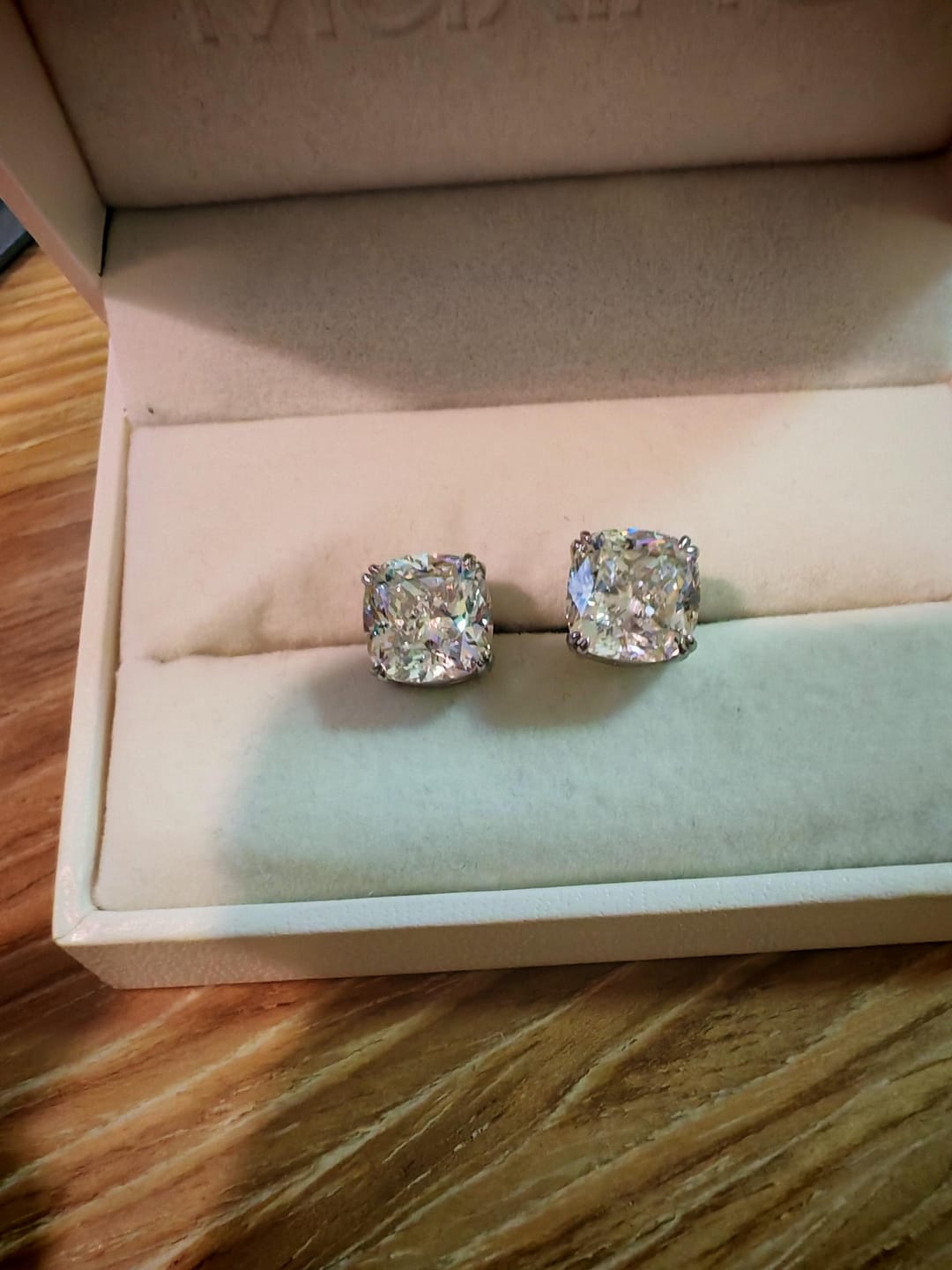 Customer photo review of Louily Stunning Sterling Silver 4.2 Ct Cushion Cut Stud Earrings For Women
