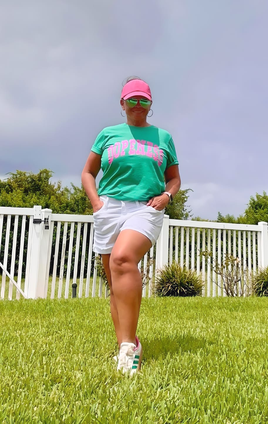 Customer photo review of Kelly green Dopeness T- Shirt  - with a splash of PINK