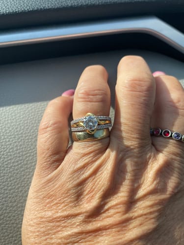 Customer photo review of Round Moissanite Two Tone Vine Split Shank Pave Engagement Ring