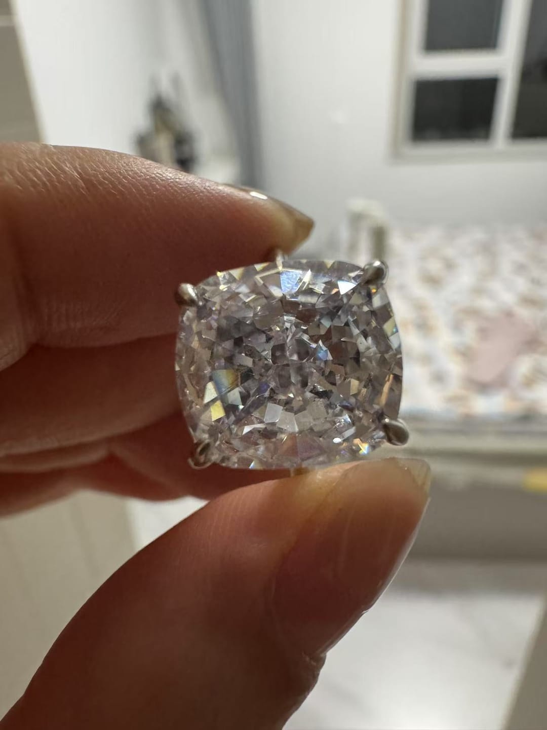 Customer photo review of S925 3.0Ct~6.0 Ct Cushion Cut Engagement Ring In Sterling Silver For Everyday Wear Travel Ring
