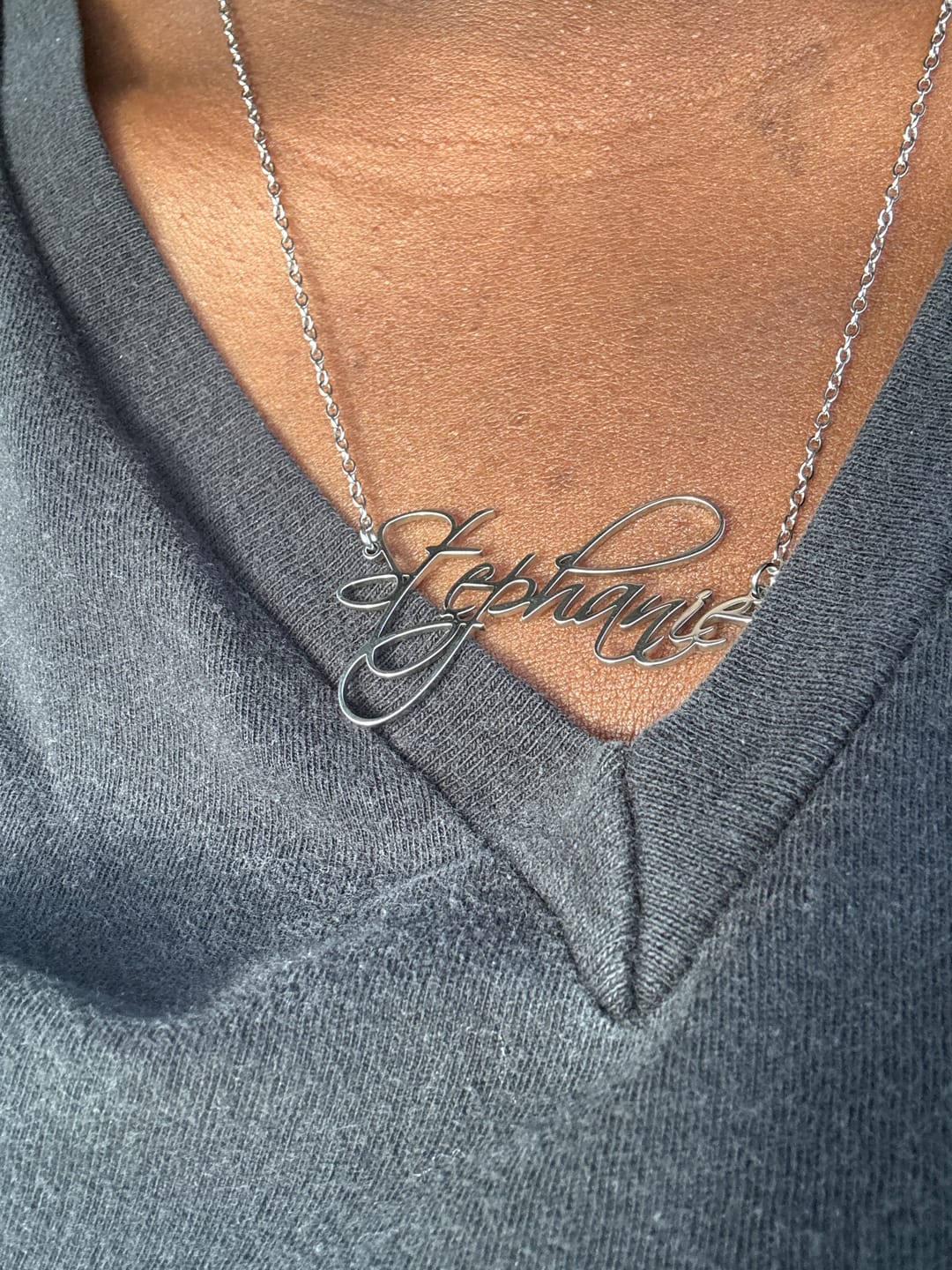 Customer photo review of Script Name Necklace