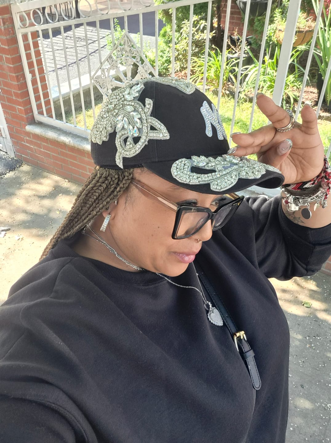 Customer photo review of Custom Beaded Silver Crystal Applique New York Hat