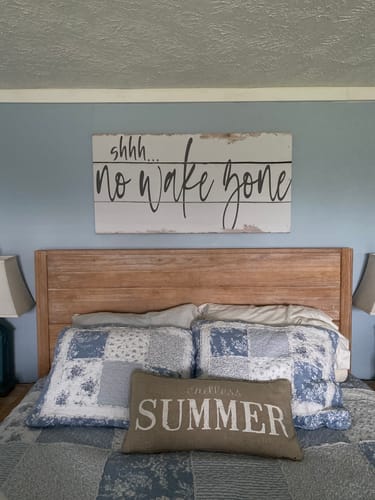Customer photo review of shhh... No Wake Zone Rustic Sign
