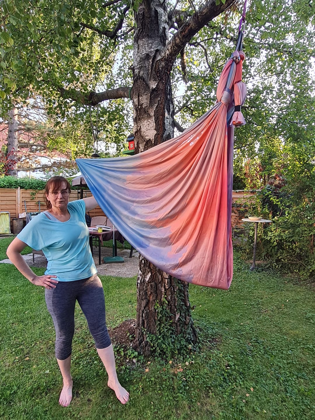 Customer photo review of Aerial Yoga Hängematte (Komplettset) - Farbe Colorful Clouds