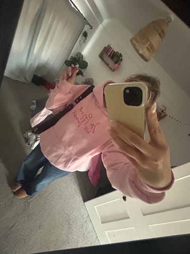 Customer photo review of designed in london pink hoodie