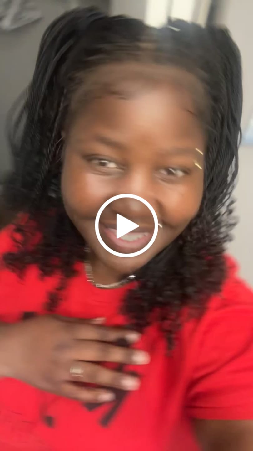 Customer video review of Tina - Senegalese Mini Twist Braided Wig 14" Full Hand-tied Swiss HD Lace With Curly Ends - Human Baby Hair