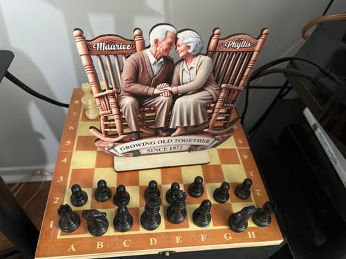 Customer photo review of Old Couple Sitting On Rocking Chairs Together - Personalized Standing Wooden Plaque