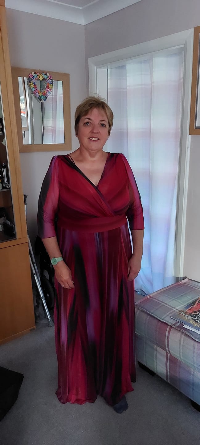 Customer photo review of Verity Wine Ikat Print Maxi Gown