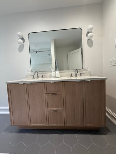 Customer photo review of Cape Breton 60" White Oak Bathroom Vanity, Double Sink
