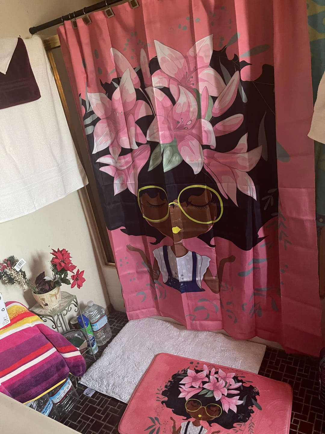 Customer photo review of AFROBRATS™ Lily Shower Curtain Pink