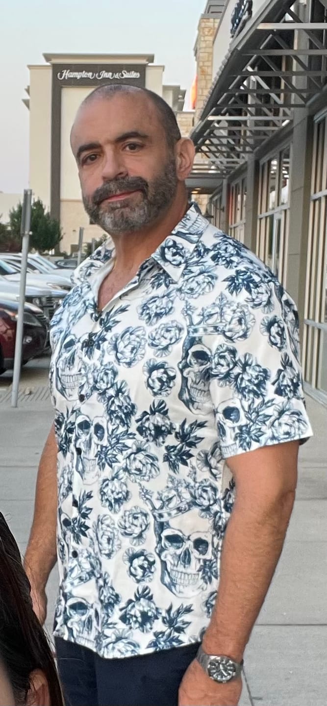 Customer photo review of Men's Punk Rock Crown Floral Skull Print Short Sleeve Shirt