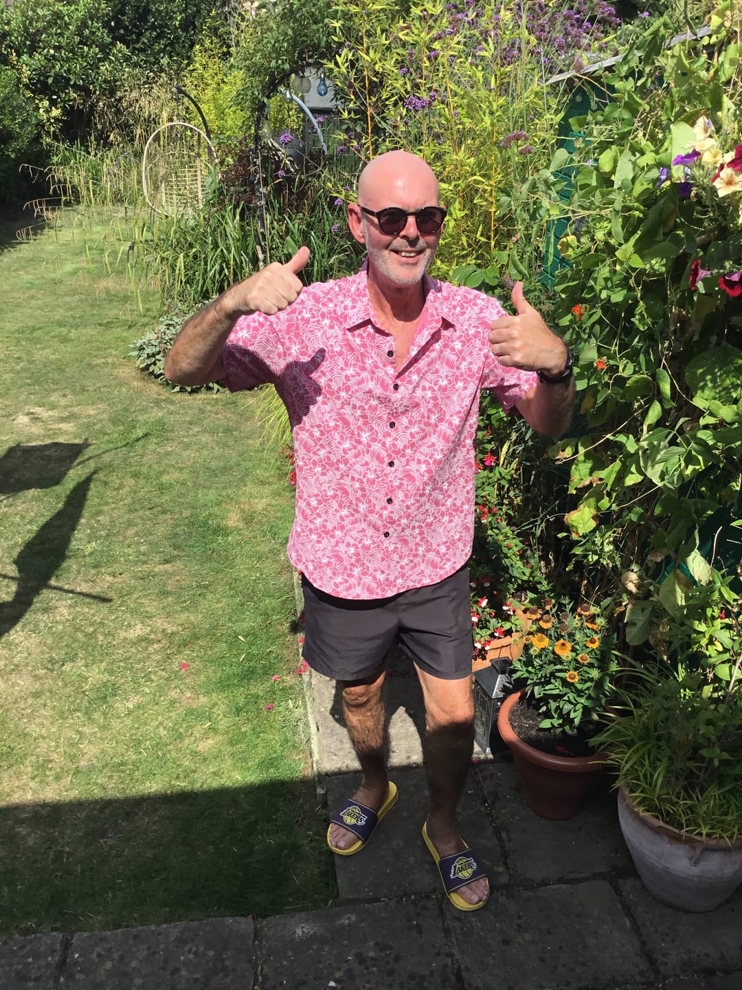 Customer photo review of Men's Cotton Floral Holiday Flower Print Button Up Beach Pink Hawaiian Short Sleeve Shirt