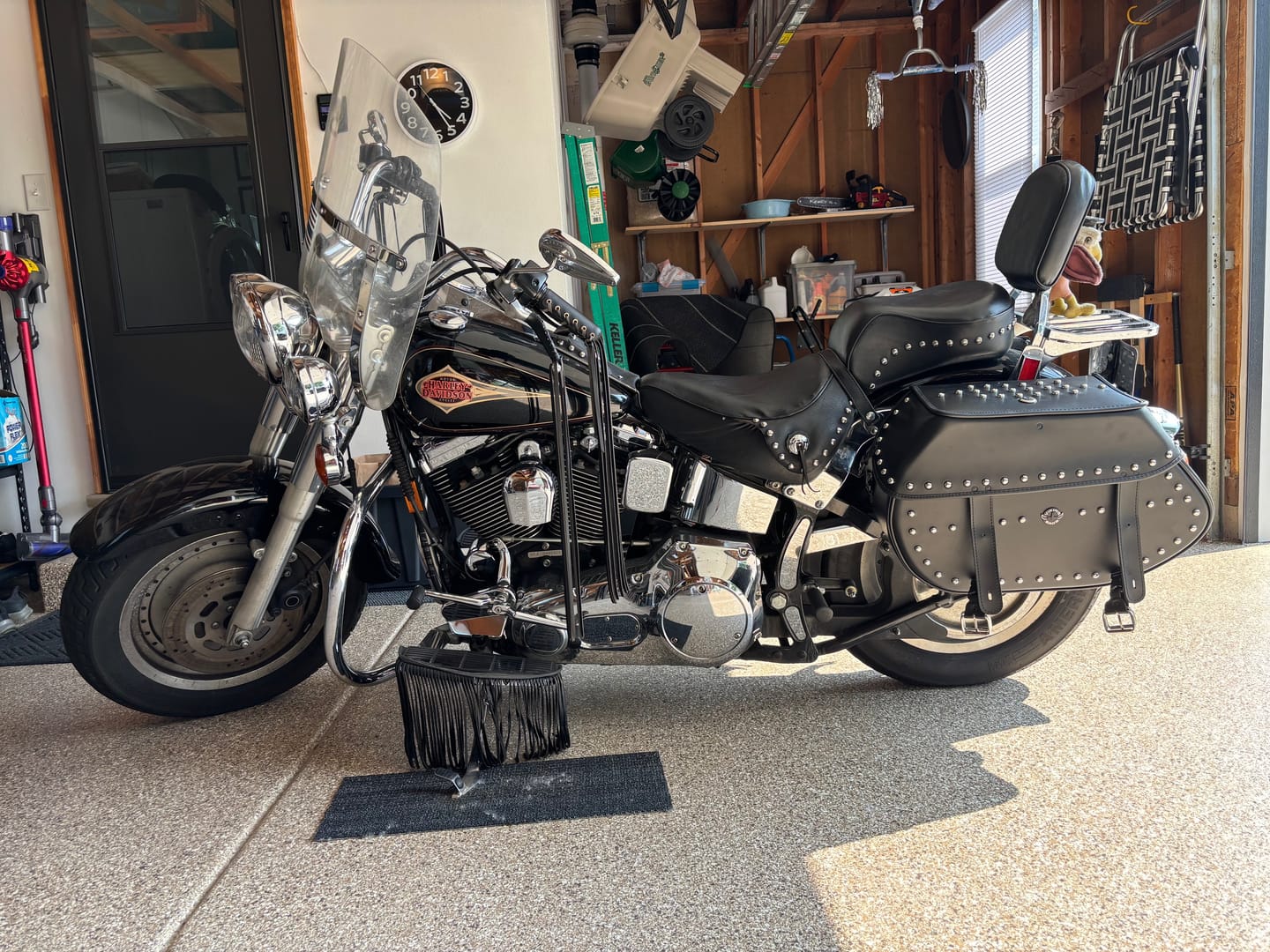 Customer photo review of 35L - Legacy Extra Large Studded Leather Motorcycle Saddlebags for Harley Softail Heritage FLSTC/I