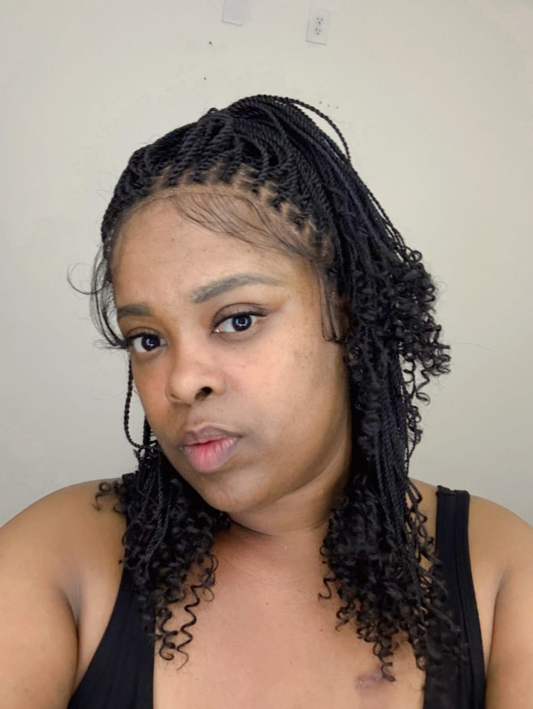 Customer photo review of Tina - Senegalese Mini Twist Braided Wig 14" Full Hand-tied Swiss HD Lace With Curly Ends - Human Baby Hair