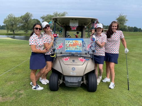 Customer photo review of Women's Blue and red Crab V Neck Golf Polo