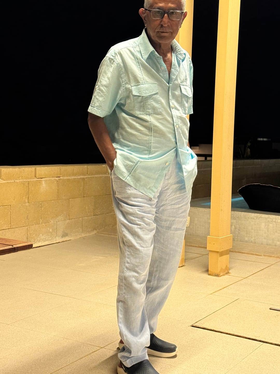 Customer photo review of Men's Sky Blue Linen Pants