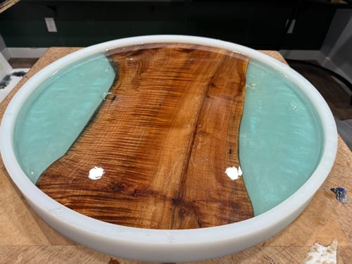 Customer photo review of 24" Round x 2" Deep Silicone Mold For Epoxy Resin - Coffee Table / End Table Mold