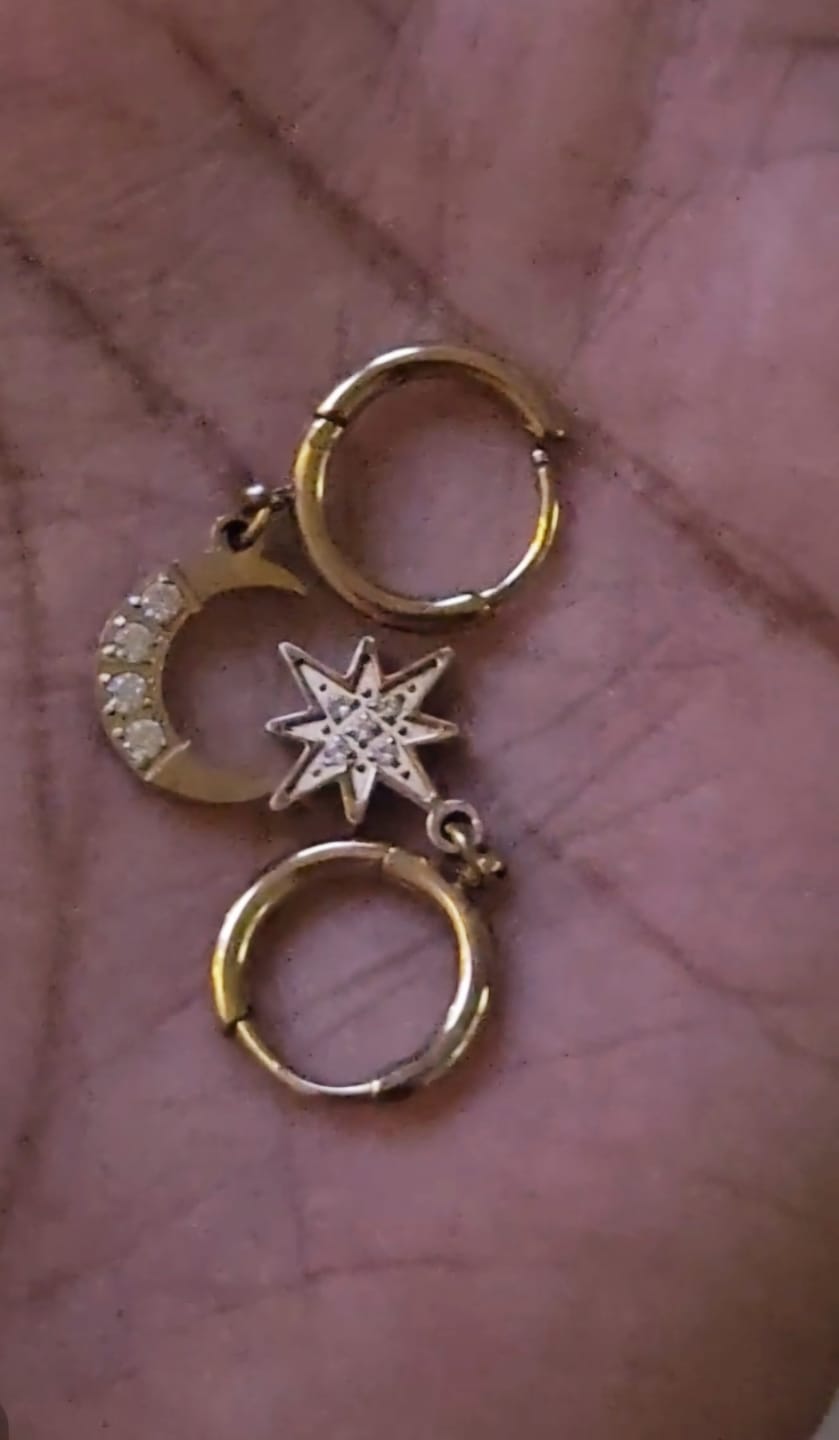 Customer photo review of Studded Star Moon Hoop Earrings