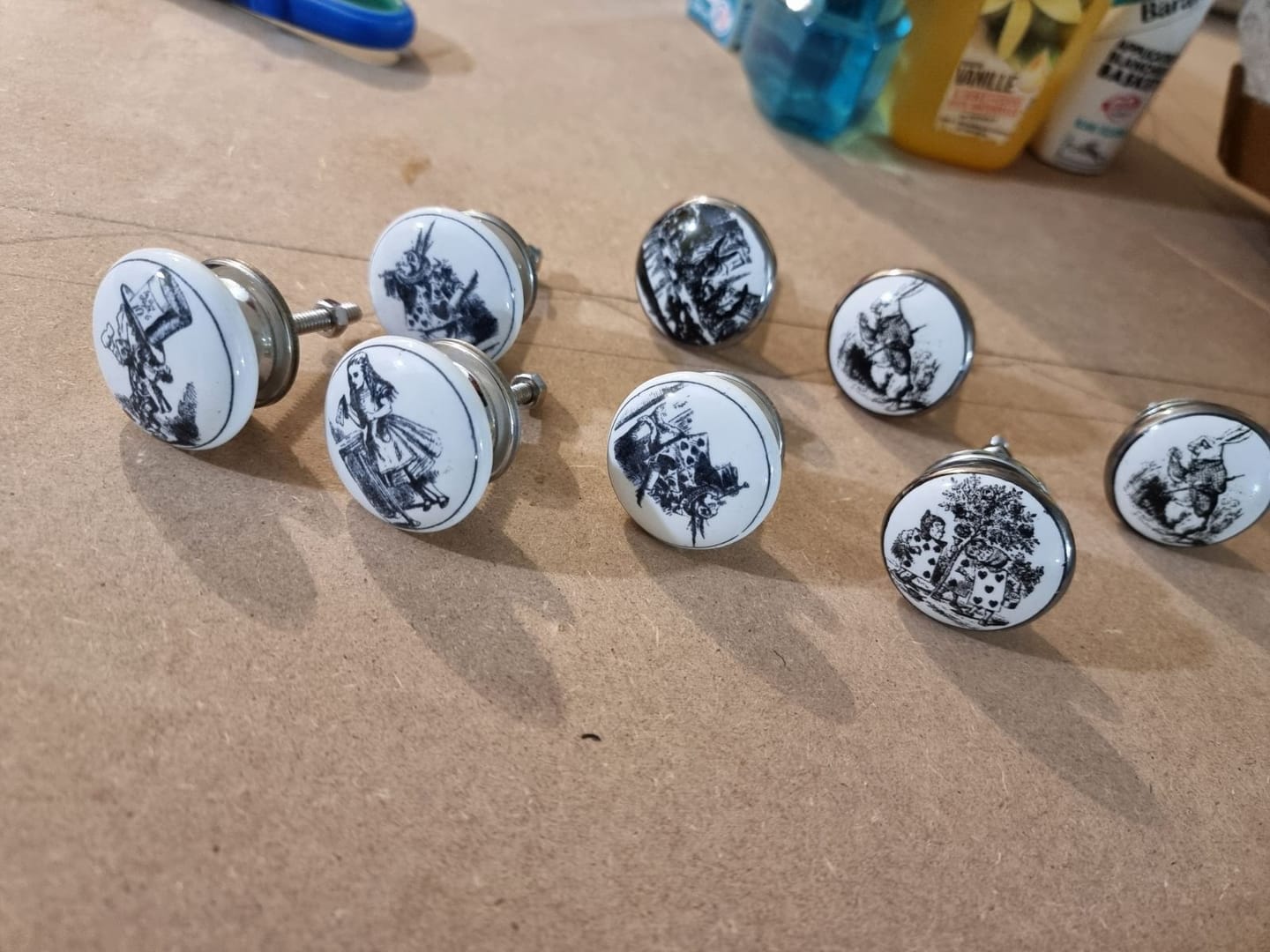 Customer photo review of Ceramic Cupboard Knob Alice 'Mad Hatter's Tea Party' Antique Silver