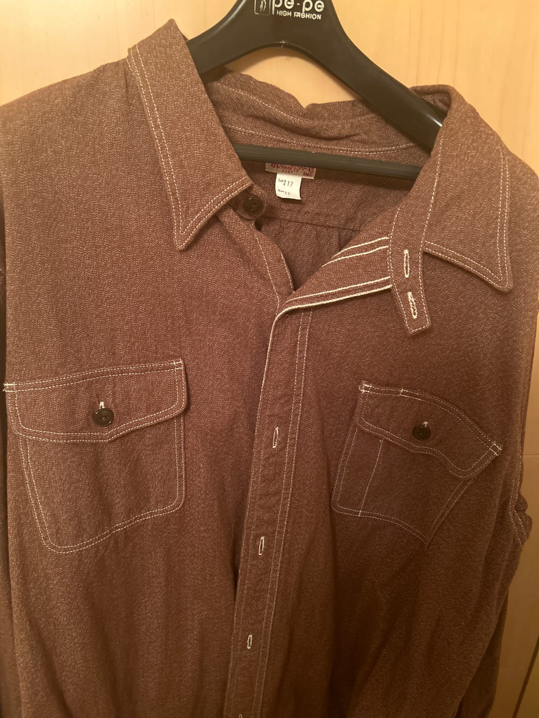 Customer photo review of Lot 217 1940s Pointed Collar Salt & Pepper Shirt - Chestnut Brown