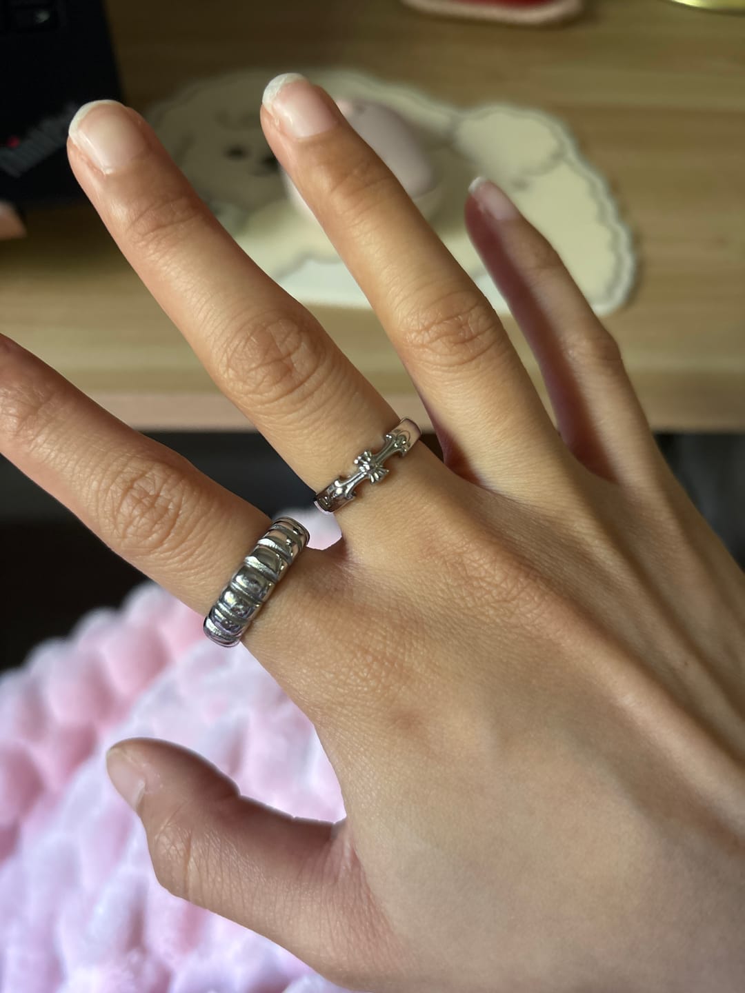 Customer photo review of Chrome Cross Ring Band
