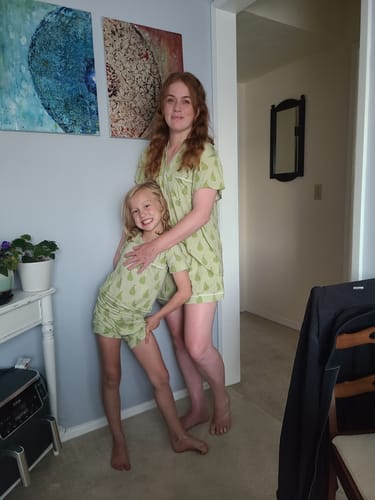 Customer photo review of Ladies Mandarin Collar Short Set - PEAR SORBET