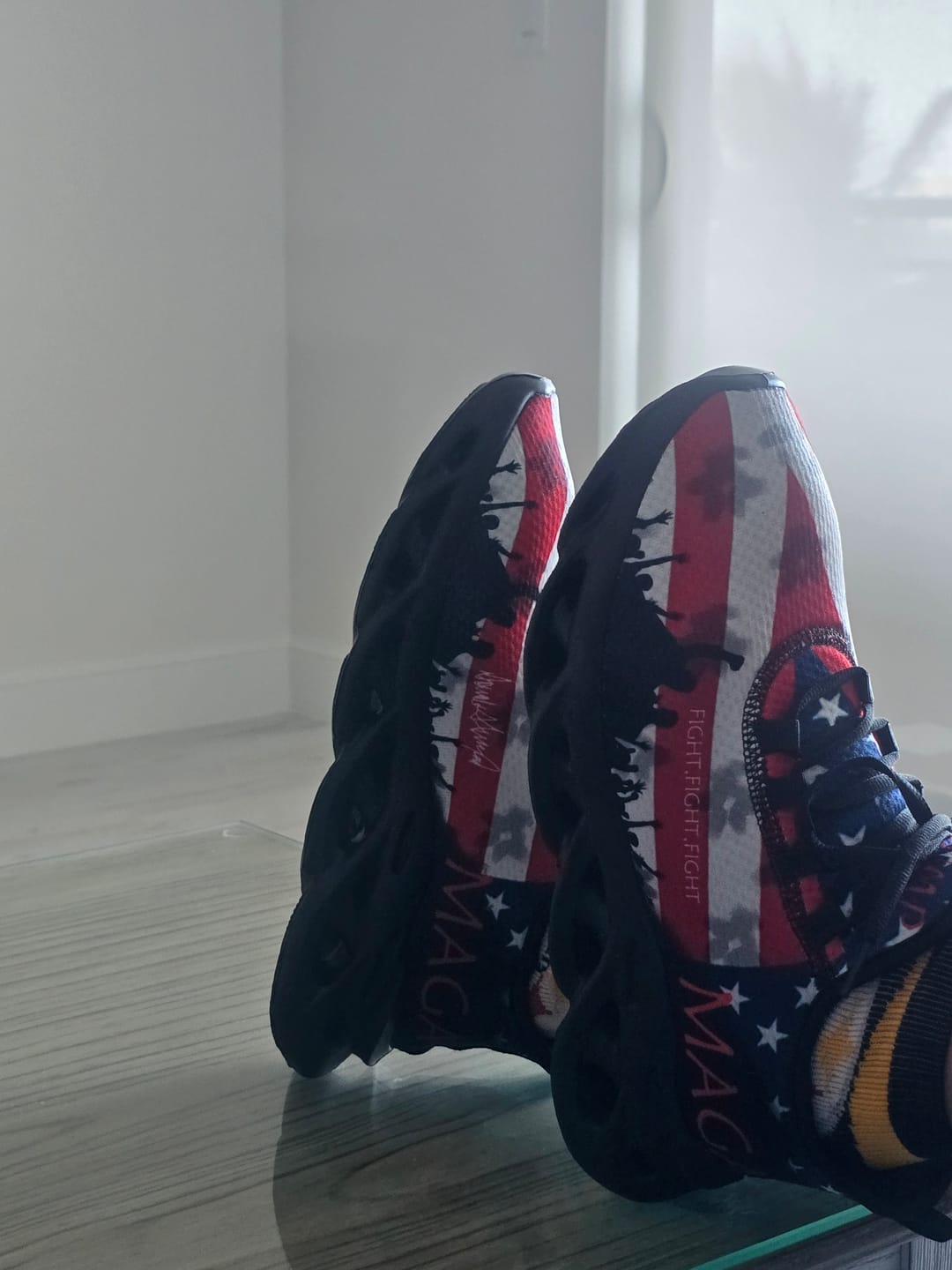 Customer photo review of Custom Trump Signature Sneakers | Trump MAGA Fashion Sneakers | US Patriotic American Flag Shoes with Name, Logo Personalization | FN003-24020265