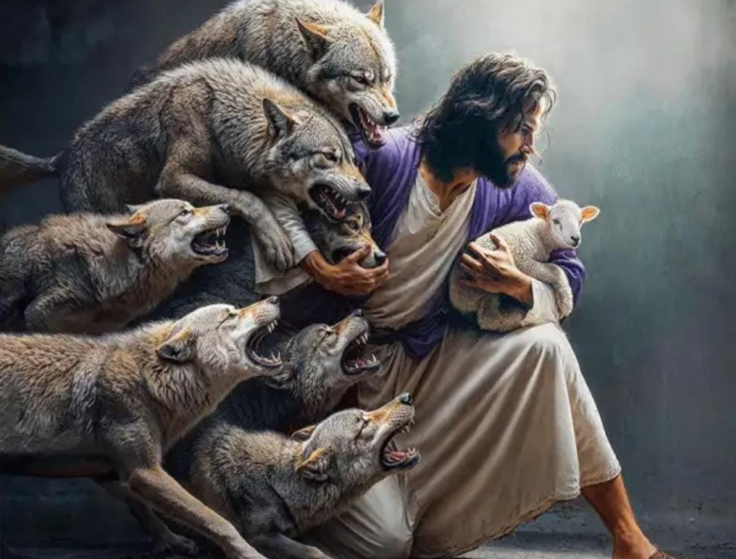 Customer photo review of Jesus Protects The Lamb From Wolves Wall Art Canvas