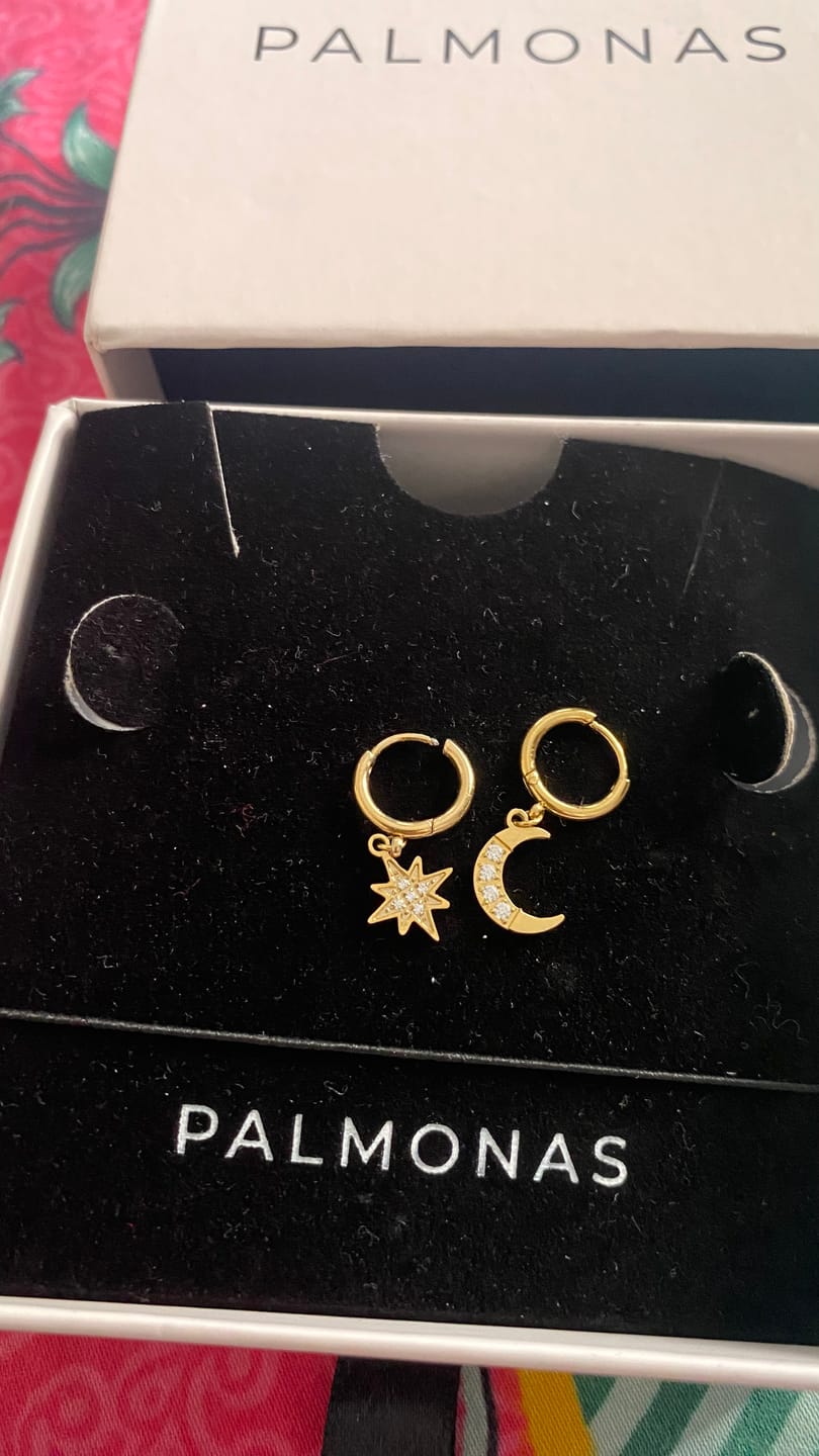 Customer photo review of Studded Star Moon Hoop Earrings