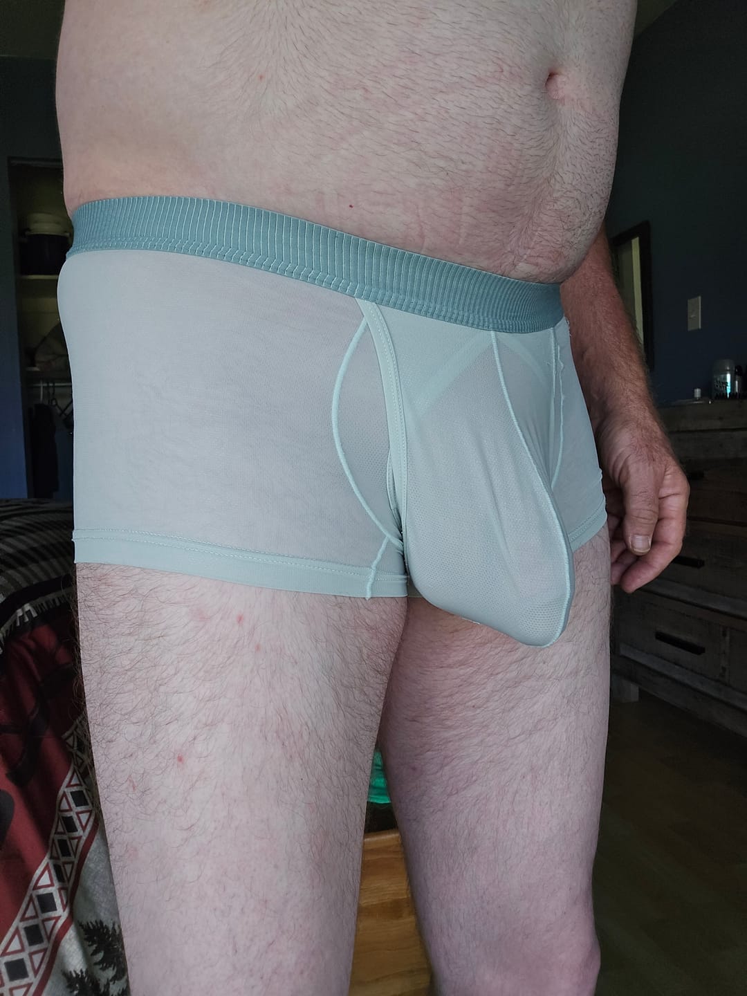 Customer photo review of 2 Pack Men's Ultra-Thin Trunks with Open Fly