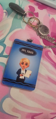 Customer photo review of Crayon Themed Teacher Name Personalized ID Badge Holder, Back To School Gift