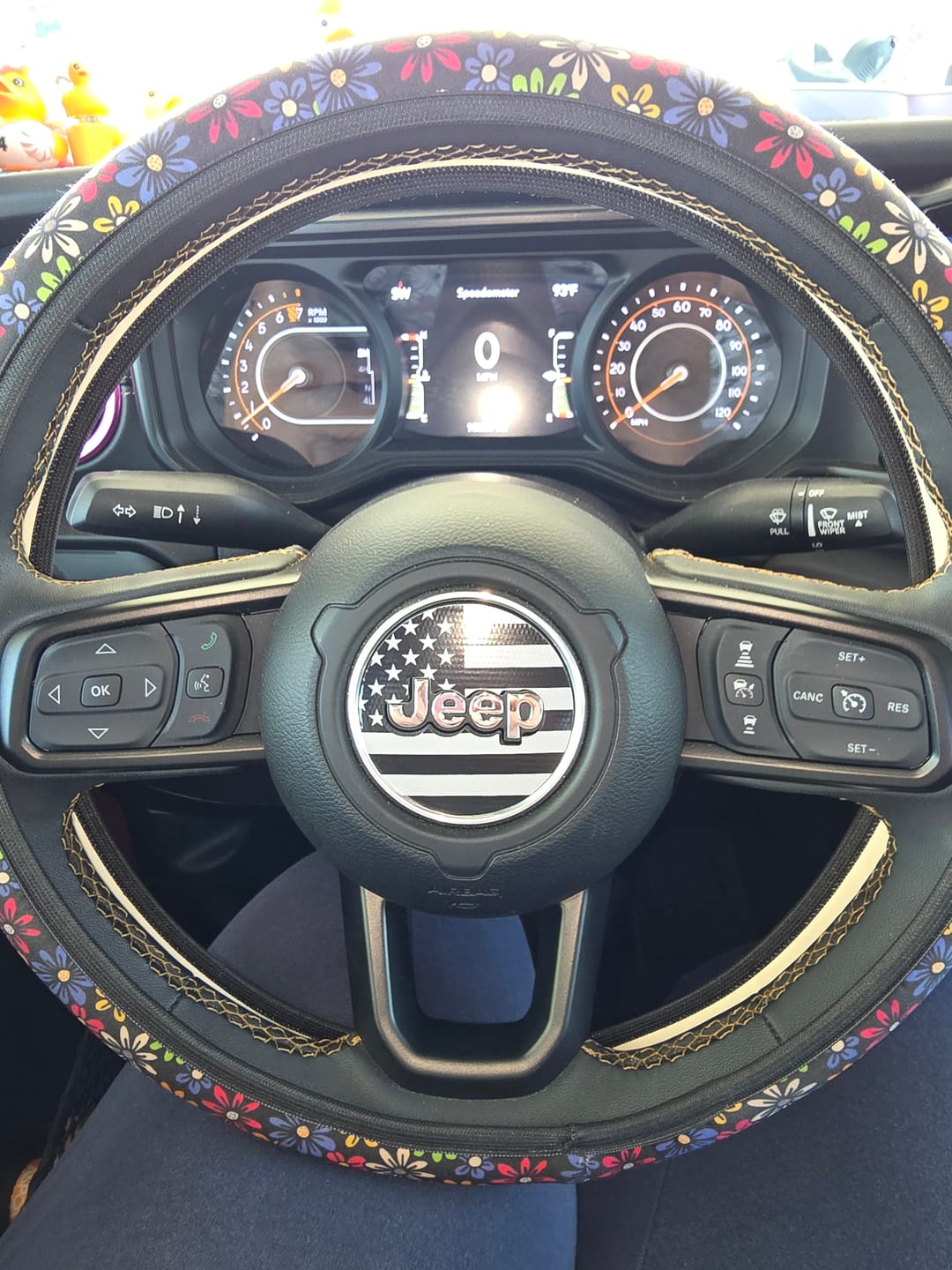 Customer photo review of American Flag Steering Wheel Decal for Jeep