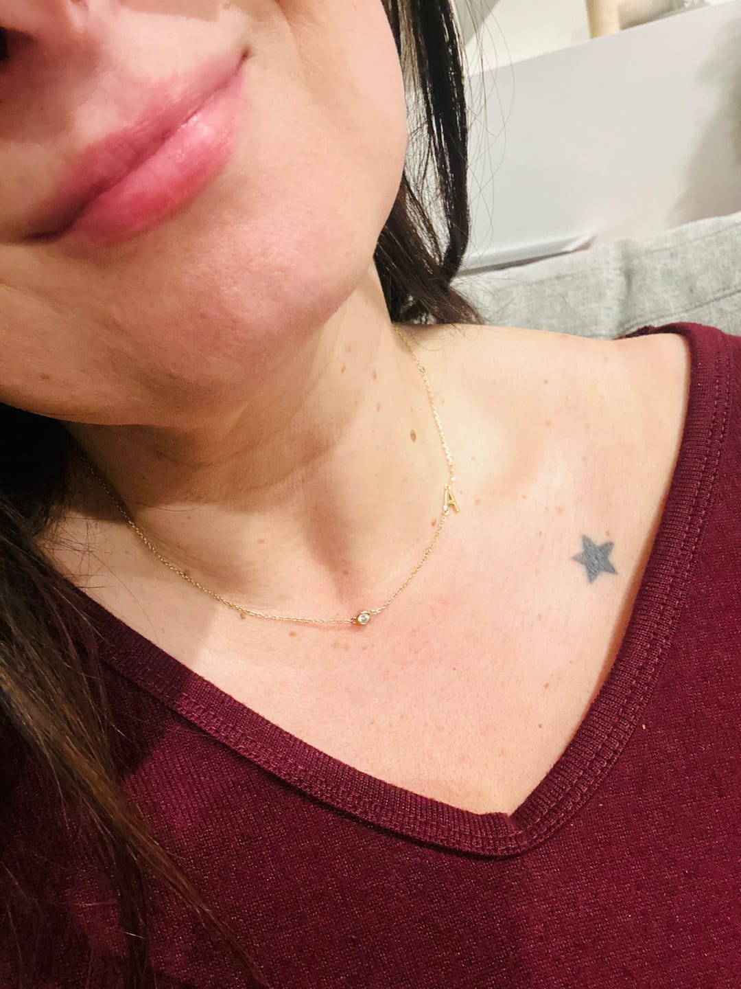 Customer photo review of Sideways Pave Letter Necklace