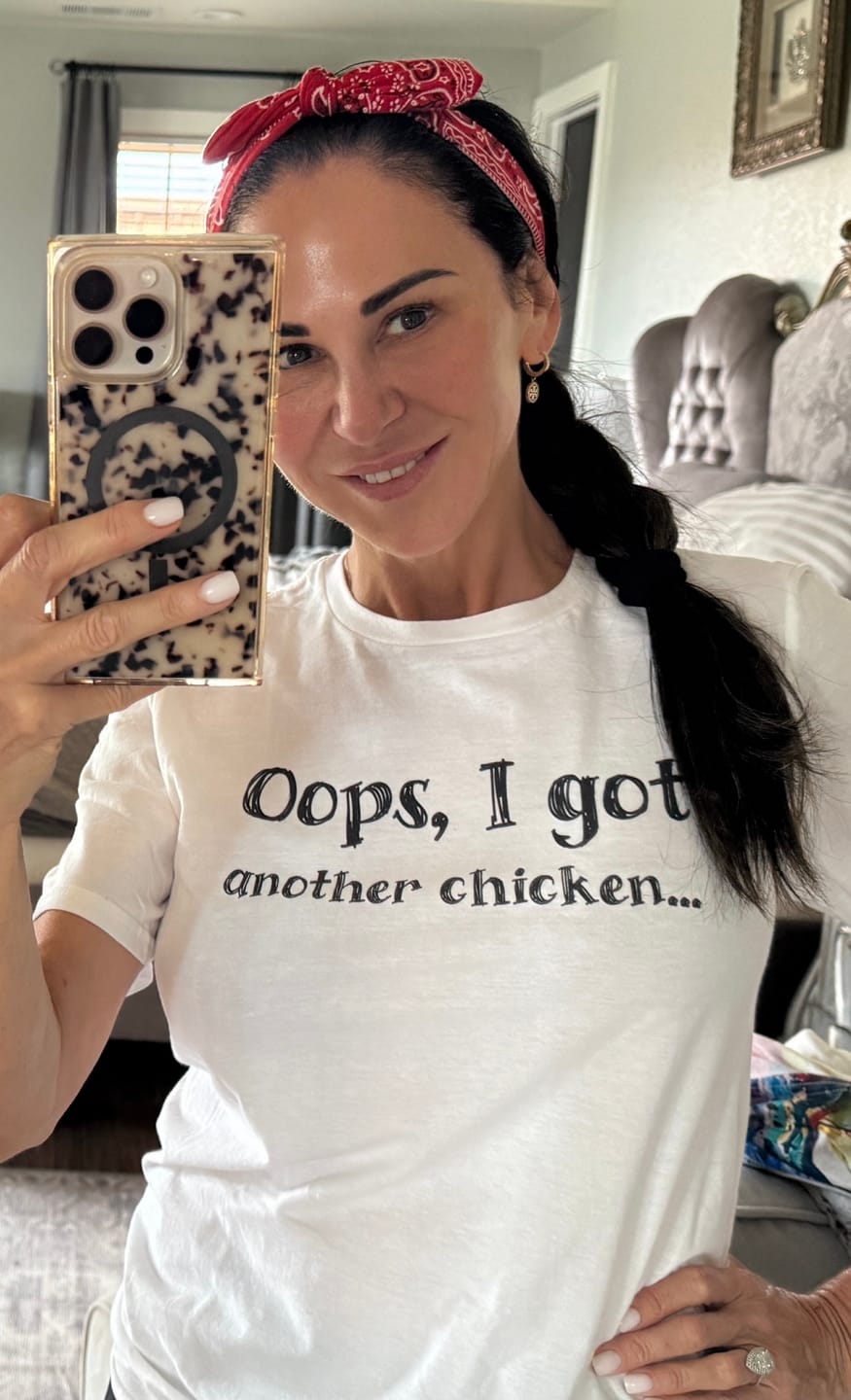 Customer photo review of Oops Another Chicken T-shirt