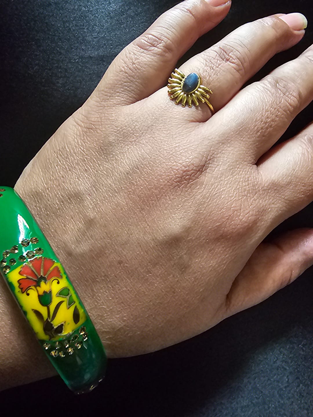 Customer photo review of Blue Stone Sunburst Ring