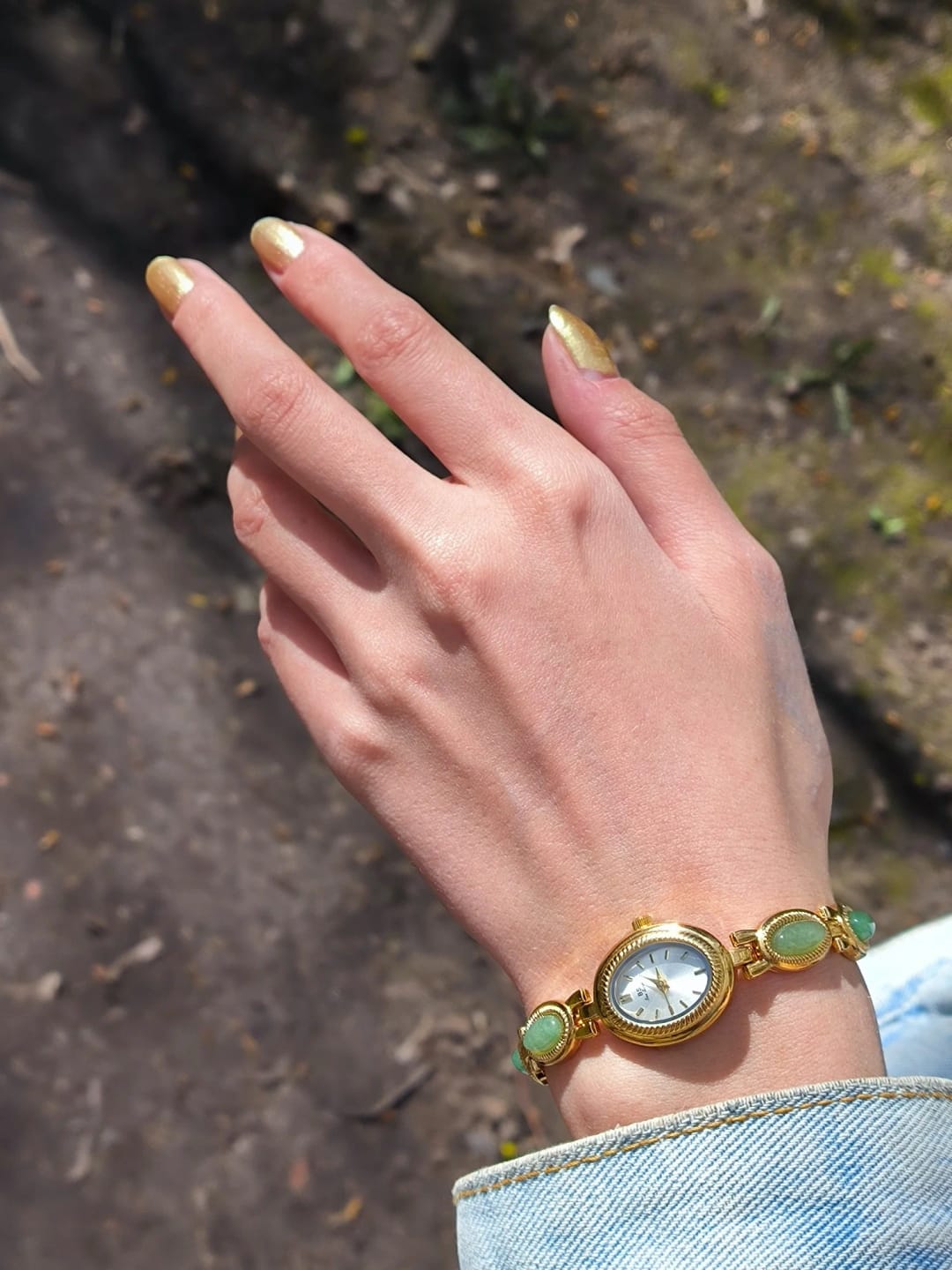 Customer photo review of Aubrette Women's Watch - Luxury Jade Bracelet Quartz Timepiece, Elegant Gold Design