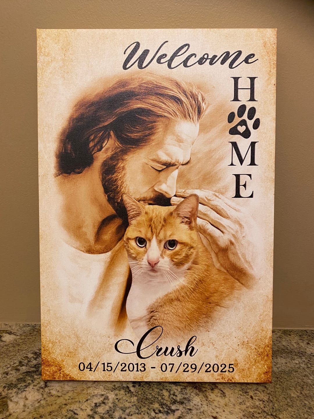 Customer photo review of Personalized Canvas Prints, Custom Photo And Name, Memorial Gift, Dog Memorial Gift, Welcome Home Jesus Dem Canvas
