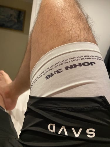 Customer photo review of John 3:16 The Cross Performance Shorts