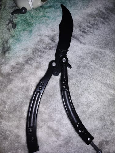 Customer photo review of All Black Video Game Inspired Balisong (Sharp or Unsharp Available)