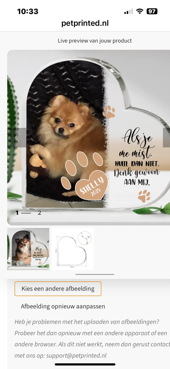 Customer photo review of Als je me mist - Gepersonaliseerd glazen hart
