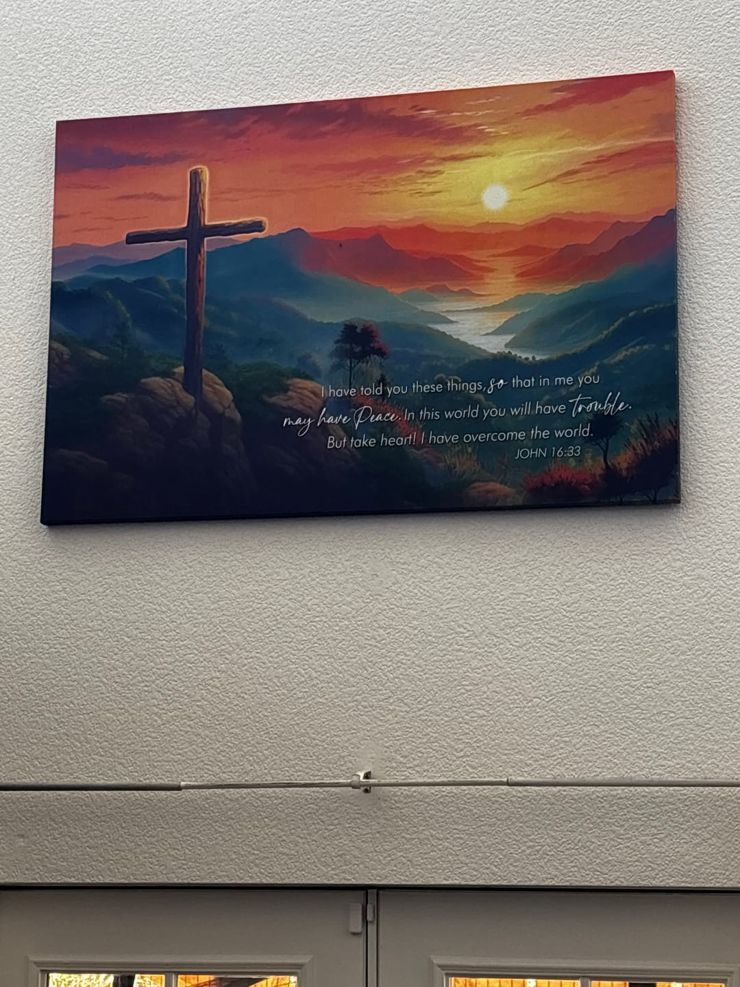 Customer photo review of Take Heart I Have Overcome The World John 16:33 NIV Wall Art Canvas