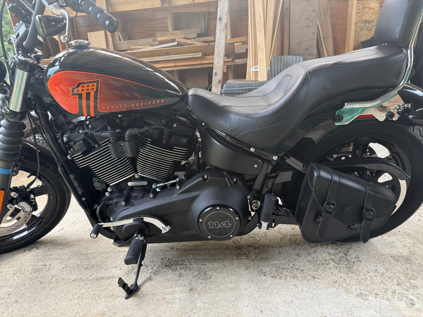Customer photo review of 3L - Dark Age Plain Leather Motorcycle Swing arm Bag For Harley Softail