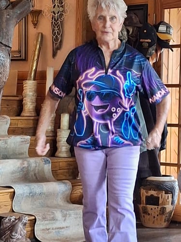 Customer photo review of Maxcorners Bowling Neon Flame Multicolor Customized Name, Team Name 3D Shirts