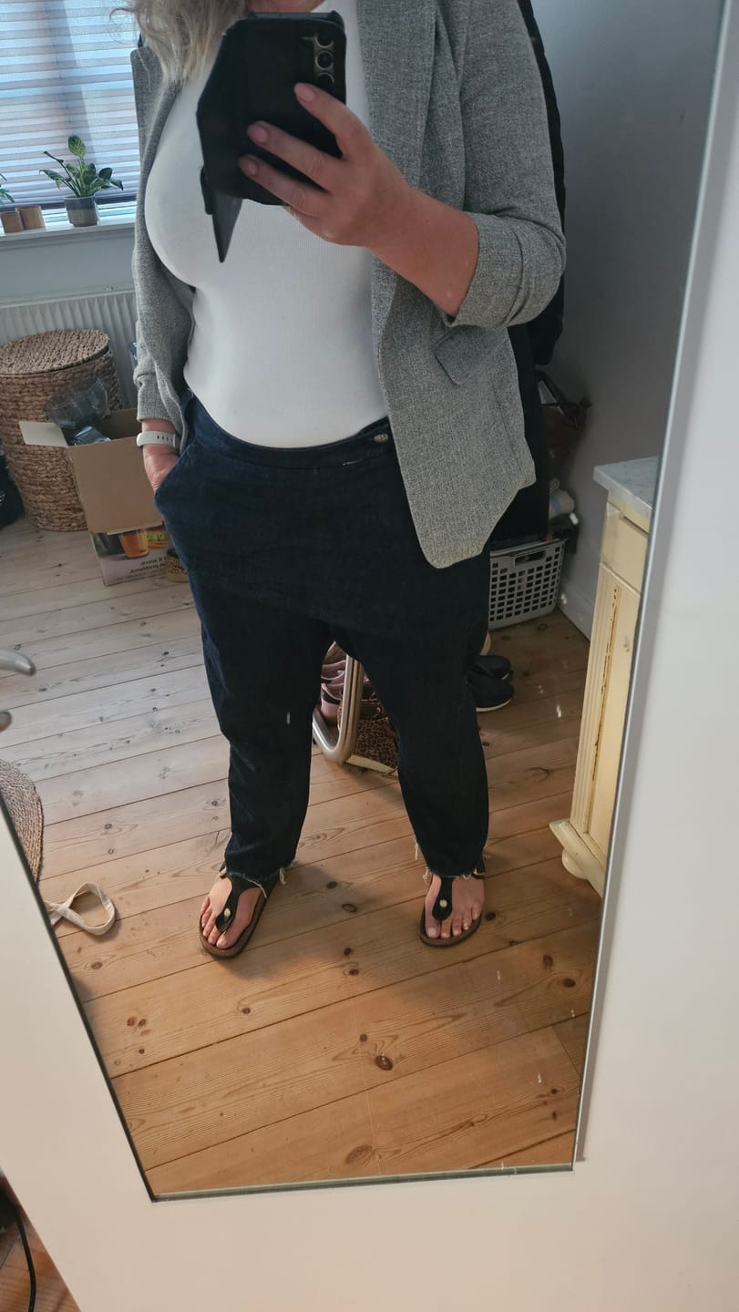 Customer photo review of Drop-Crotch Flap Jeans