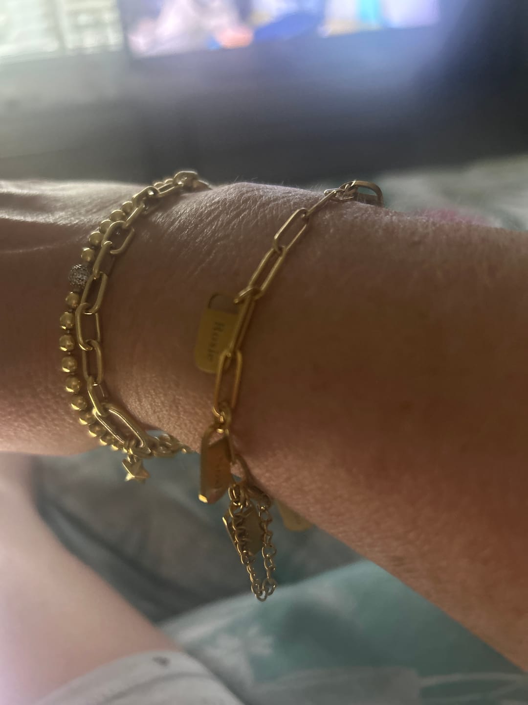 Customer photo review of Personalized Chain Link Bracelet Pendant Custom Name Square Charms