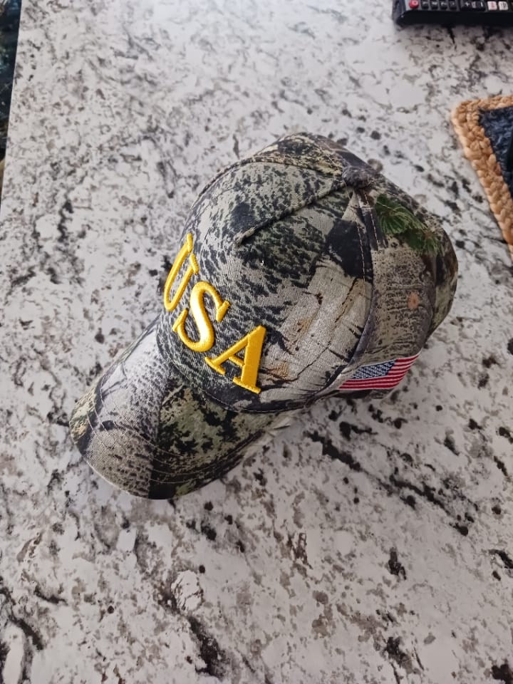 Customer photo review of Bold USA Patriotic Camo Baseball Cap – 45-47 Edition
